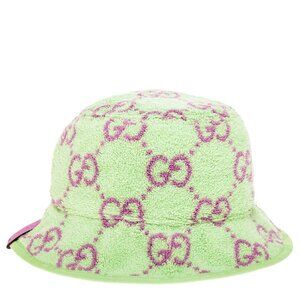NWT Gucci Authentic Gg Jacquard Bucket Hat Terry Cloth Hat Green Sz S 100% Auth